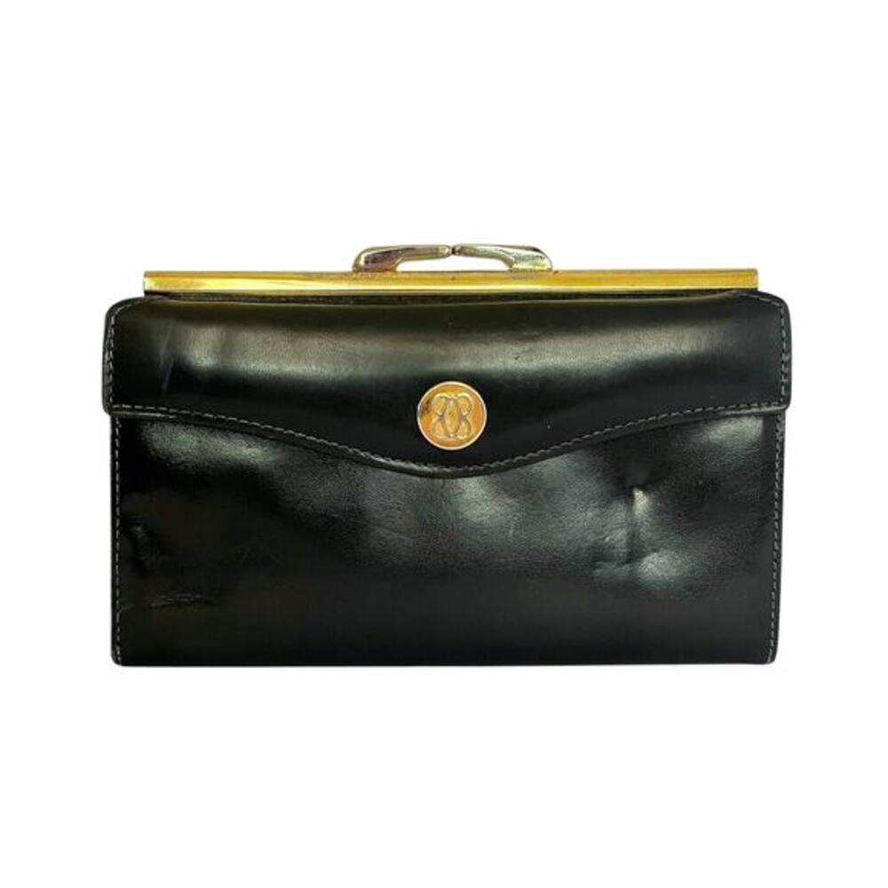 Vintage Bosca Black Full Grain Leather Continental Checkbook Frame Clutch Wallet